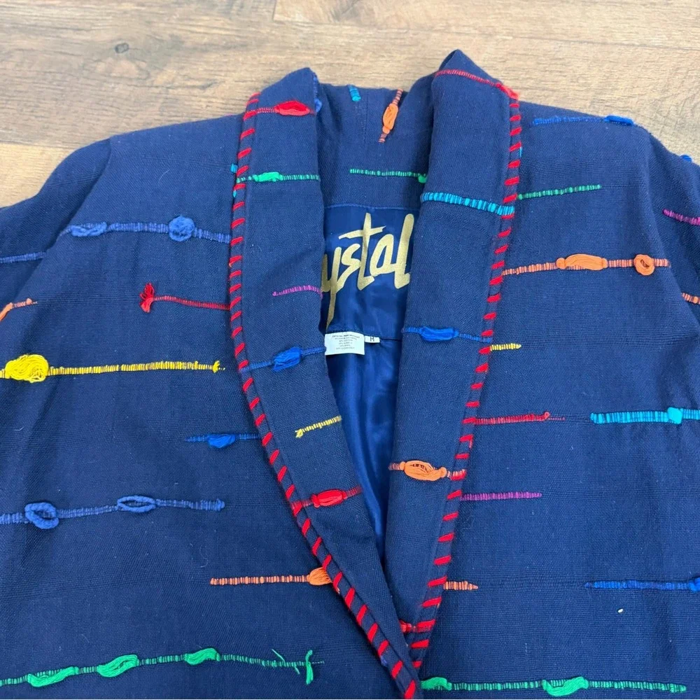 Crystal Handwovens Vintage Blazer Jacket Women's Medium Navy‎ Blue